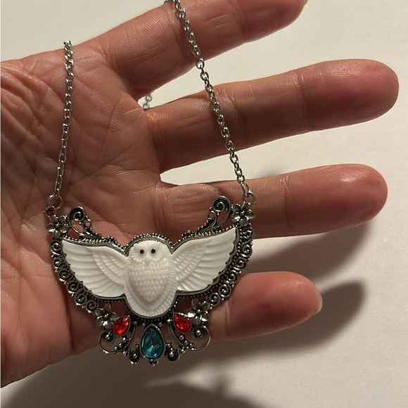 OWL Spirit of Wisdom Open Wing Silver Tone Statement Pendant & Necklace NEW - Picture 3 of 15